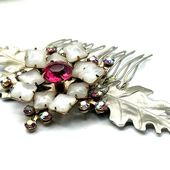 Bridal Hair Comb Winter Wedding Accessory Silver Leaf Winter White - Picture 3 of 7